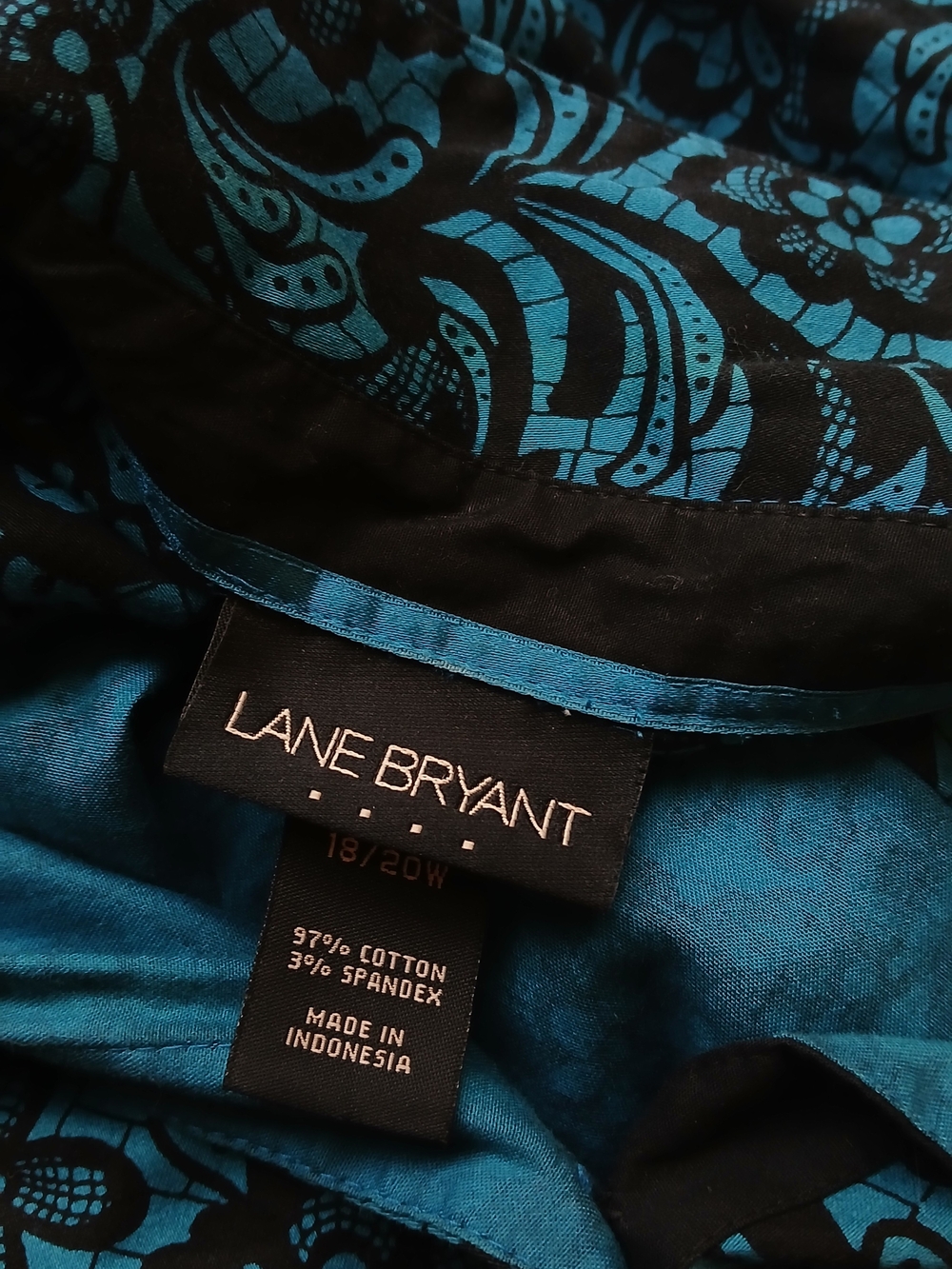 Lane Bryant Teal And Black Floral Lace Print Button-down Blouse Size 18/20W - Picture 4 of 5